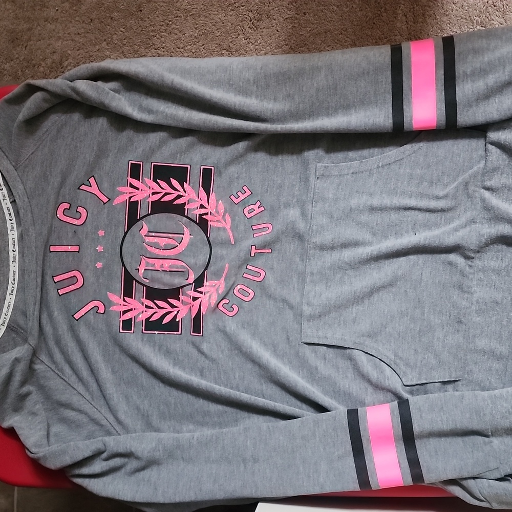 Juicy couture light weight long sleeve size XL. Grey with pink writing.